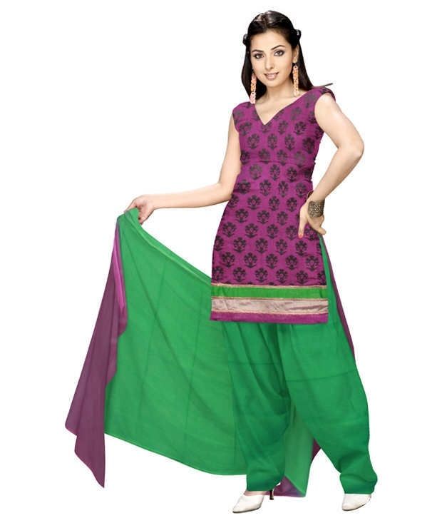 Unnati Silks Purple Chanderi Silk Dress Material With Dupatta Buy