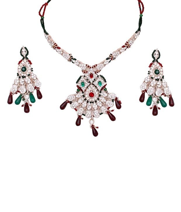 Sharnam Art Beautiful Maroon & Green Colour Stone Necklace Set Buy