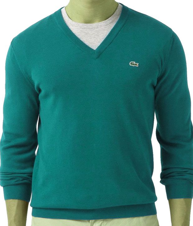 Lacoste Lambswool(Cashmere) Jersey V-Neck Sweater Blue - Buy Lacoste ...