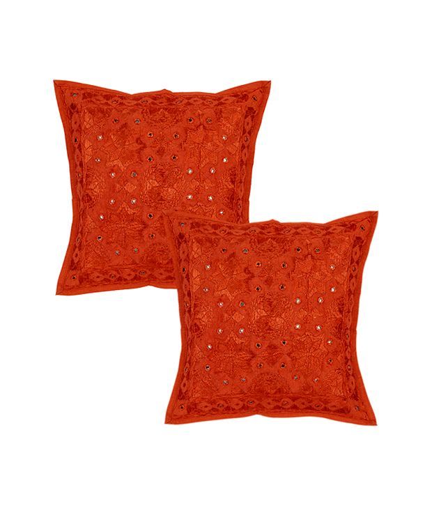 Rajrang Embroidered With Mirror Work Cushion Covers (16 X 16 Inches