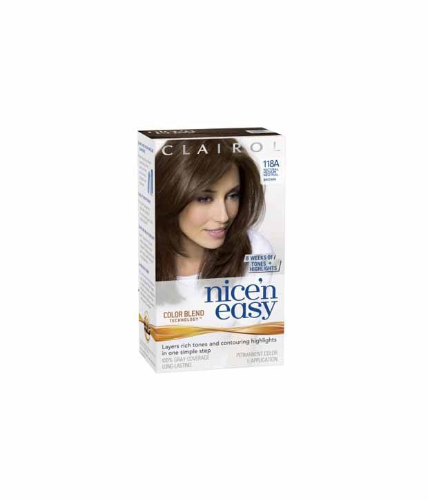 Clairol Nice 'N Easy Hair Color 118A Natural Medium Neutral Brown 1 Kit  (P-Exi: Buy Clairol Nice 'N Easy Hair Color 118A Natural Medium Neutral  Brown 1 Kit (P-Exi at Best Prices