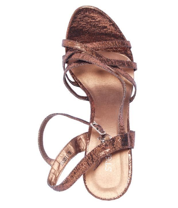 Steppings Glittery Bronze Pencil Heel Sandals Price in India- Buy Steppings Glittery Bronze 