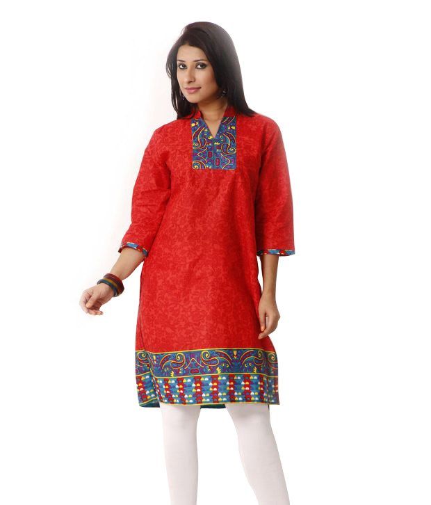 Jaipur Kurtis Pure Cotton Red Kurti - Buy Jaipur Kurtis Pure Cotton Red Kurti Online at Best 