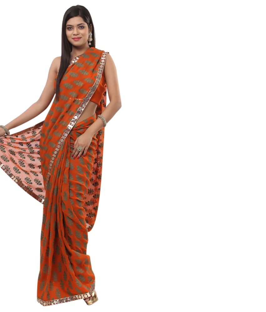 Utsav Fashion Orange Embroidered Faux Georgette Saree - Buy Utsav ...