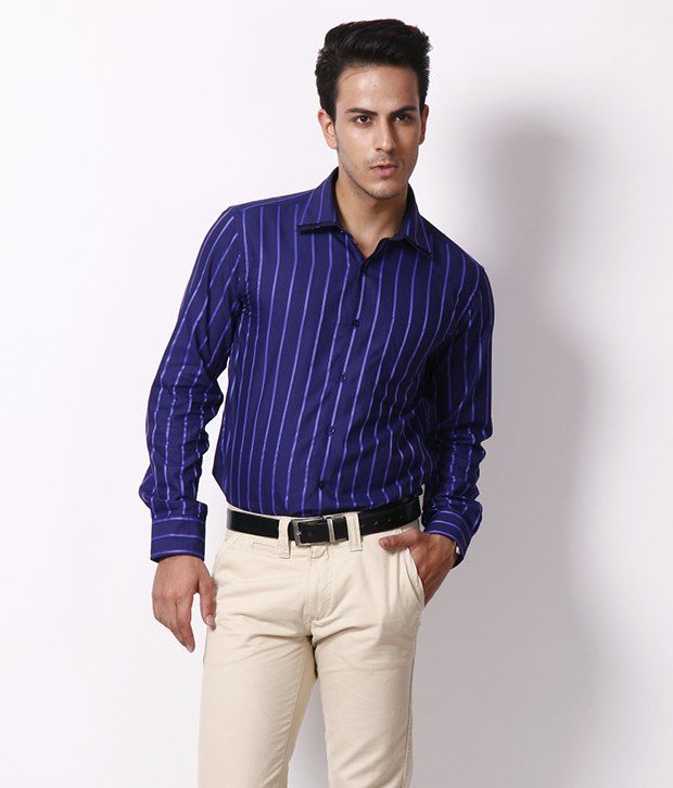 dark blue striped shirt