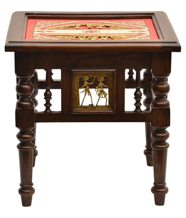 Wood Side Table With Dhokra and Warli Work Buy