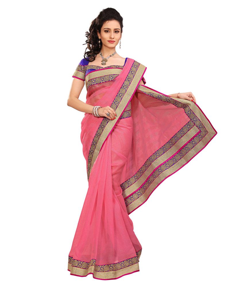 Denim Pink Net Saree - Buy Denim Pink Net Saree Online at Low Price ...
