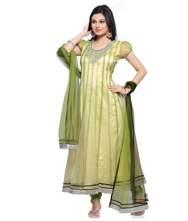 Utsav Fashion Yellow Embroidered Net Stitched Anarkali Salwar Suit - Buy Utsav Fashion Yellow 