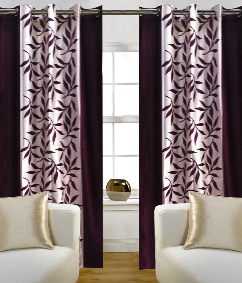     			Home Candy Set of 2 Door Eyelet Curtains Floral Purple