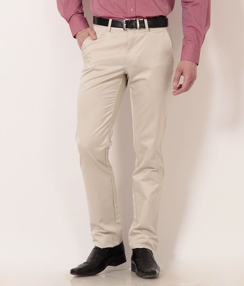 Peter England Beige Formal Trousers 