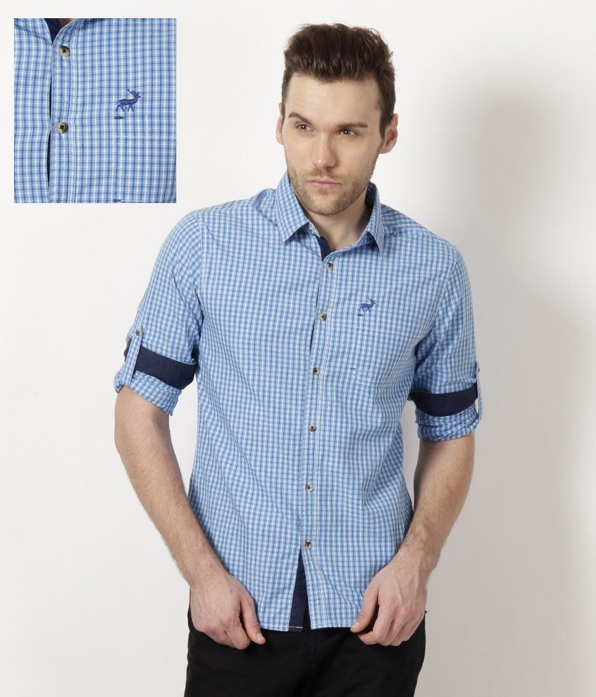 blue checkered shirt men