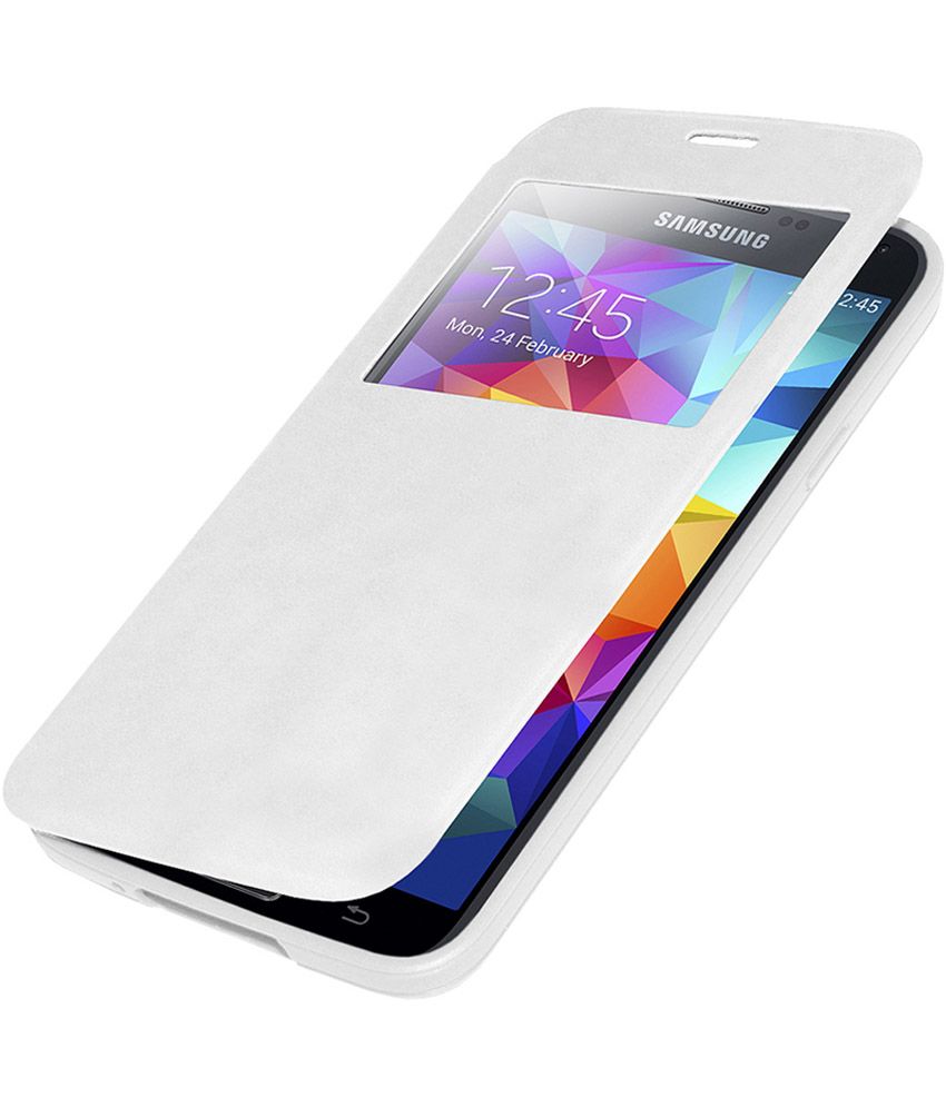 Edge S View Flip Case Cover For Samsung Galaxy S5 White Plain Back Covers Online At Low