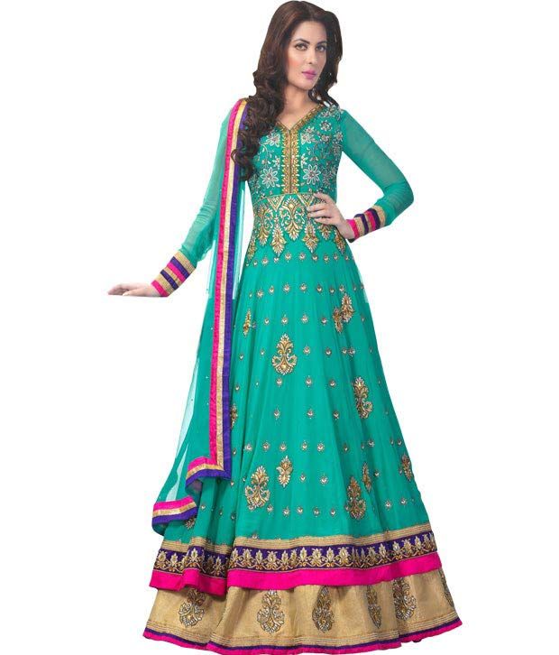 Saffron Green Faux Unstitched Dress Material Buy Saffron