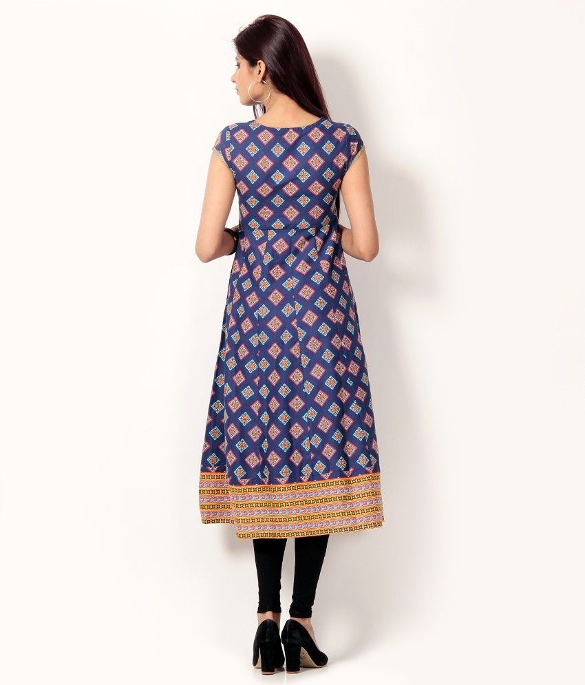 Vishudh Navy Blue Printed Cotton Anarkali Kurti Buy Vishudh Navy Blue