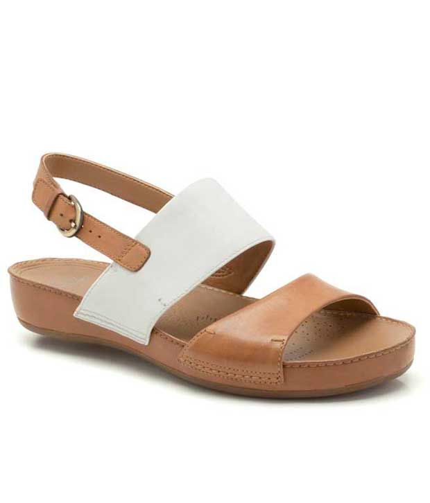 Clarks White & Brown Leather Flat Sandals Price in India- Buy Clarks ...
