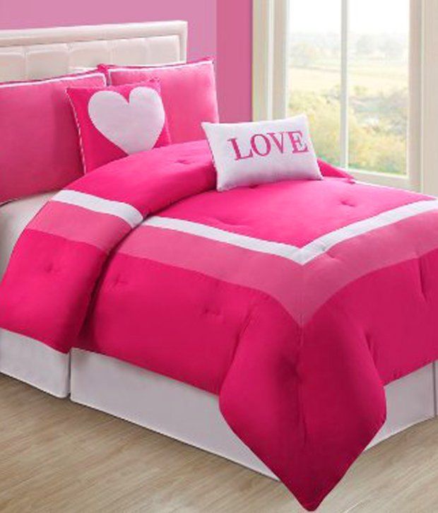 4 Pc Modern Pink and White Teen/girl Comforter Set Twin ...