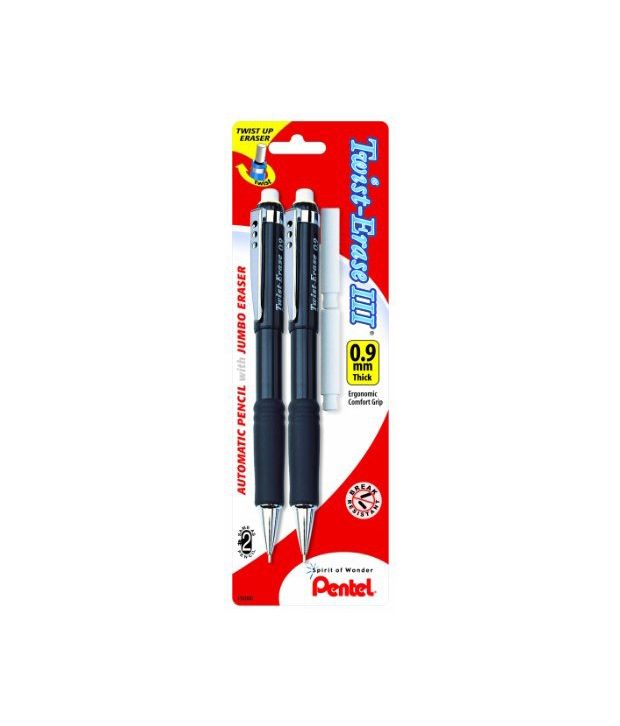 Pentel TwistErase Automatic III Pencil with 2 Eraser Refills, 0.9mm