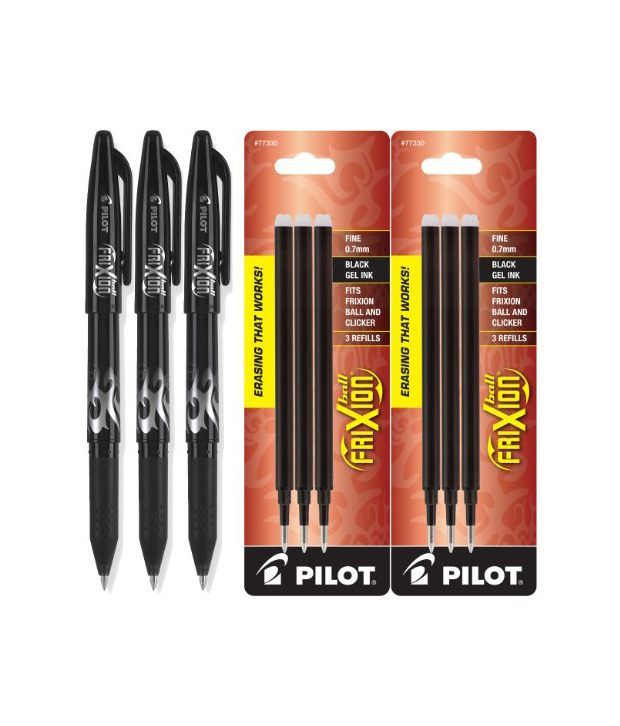 Pilot Ball Frixion Erasable Black Gel Ink Pens, 3 Pens with 2 Packs of
