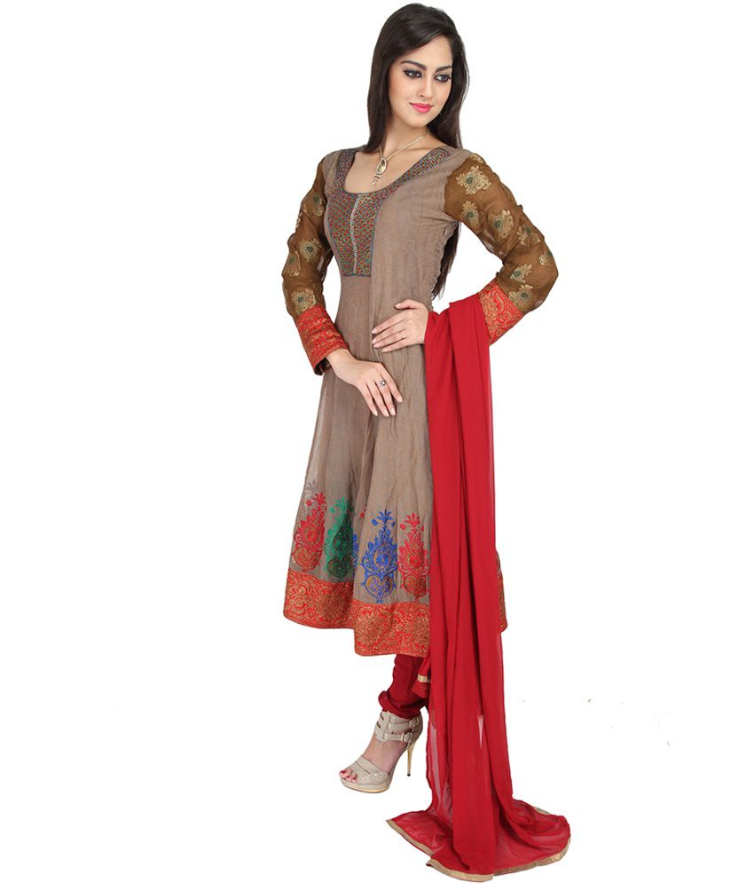 Mina Bazaar Embroidered Georgette Brown Anarkali Suit - Buy Mina Bazaar ...