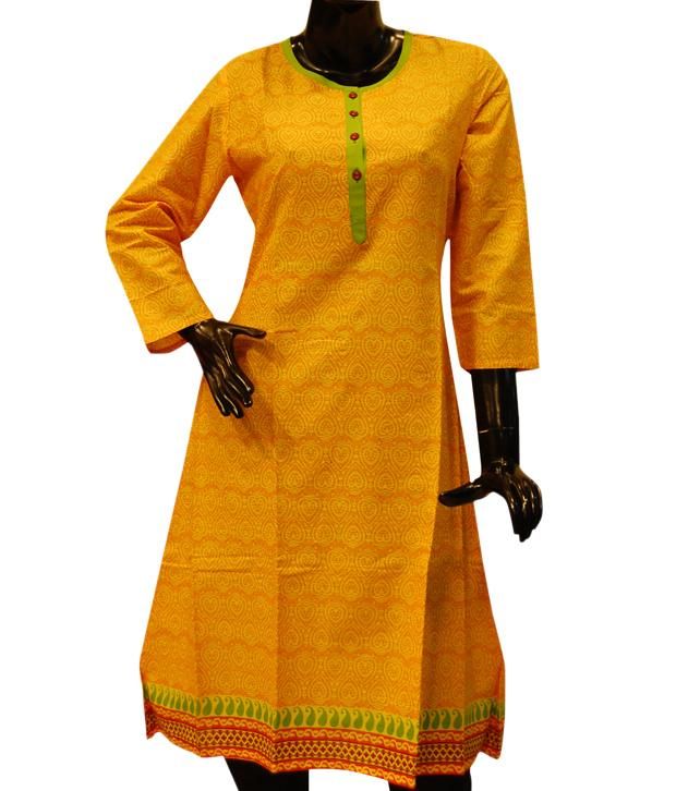 Seune Mustard Yellow Printed Cotton Kurti Buy Seune Mustard Yellow
