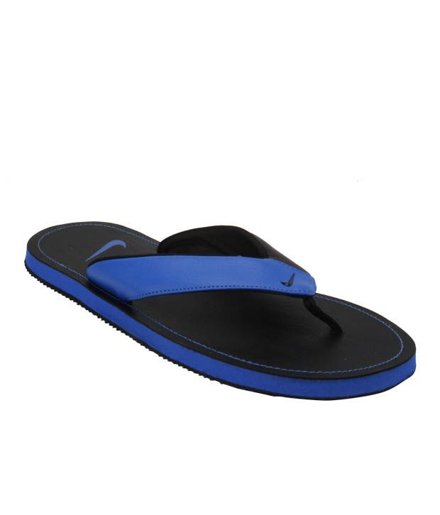 nike slippers blue and black