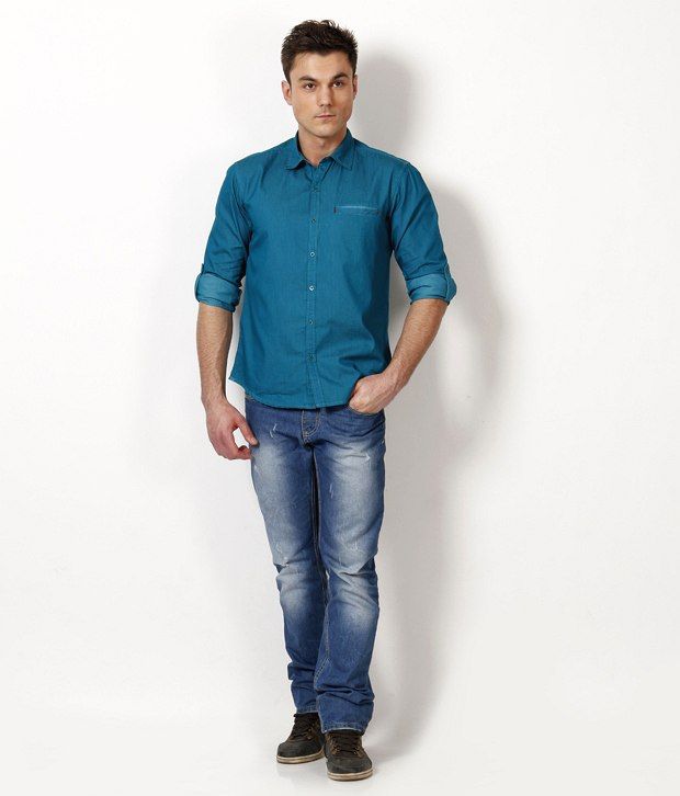 blue colour shirt matching jeans