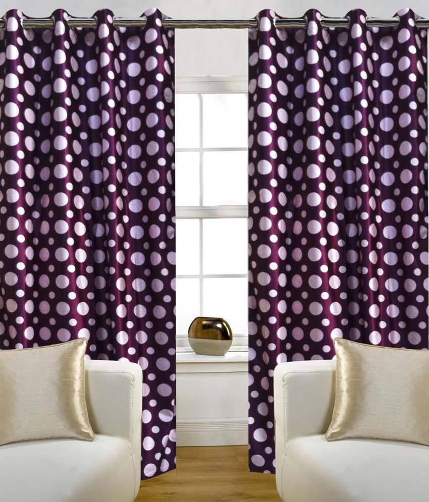     			Home Candy Set of 2 Door Eyelet Curtains Geometrical Purple