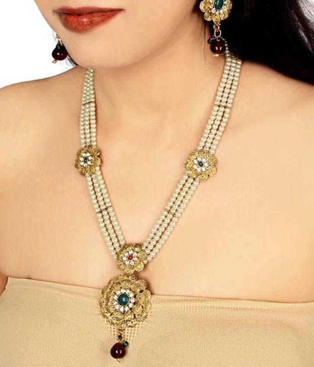 Sharnam Art Floral Motif Pearl Necklace Set Buy Sharnam Art Floral