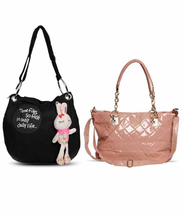 Bagrack Black Bunny Peach Handbags Combo Bagrack Black Bunny Peach Handbags Combo