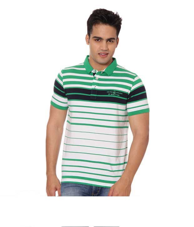 United Colors of Benetton White-Black-Green Collar T shirt - Buy United ...
