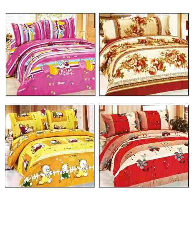 Azaa Lovely Double Bed Sheets Combo of 4 Buy Azaa Lovely Double Bed