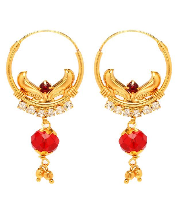 Rajkot Style Red and Gold Coloured Ear Bali by GoldNera Buy Rajkot