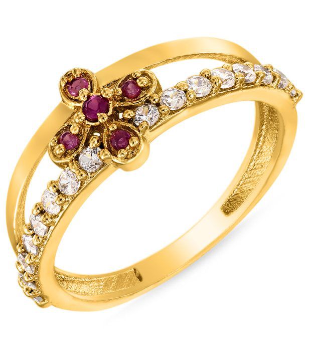 Mahi Ruby & CZ 24K Gold Plated Fashion Finger Ring for Women FR1100295G ...