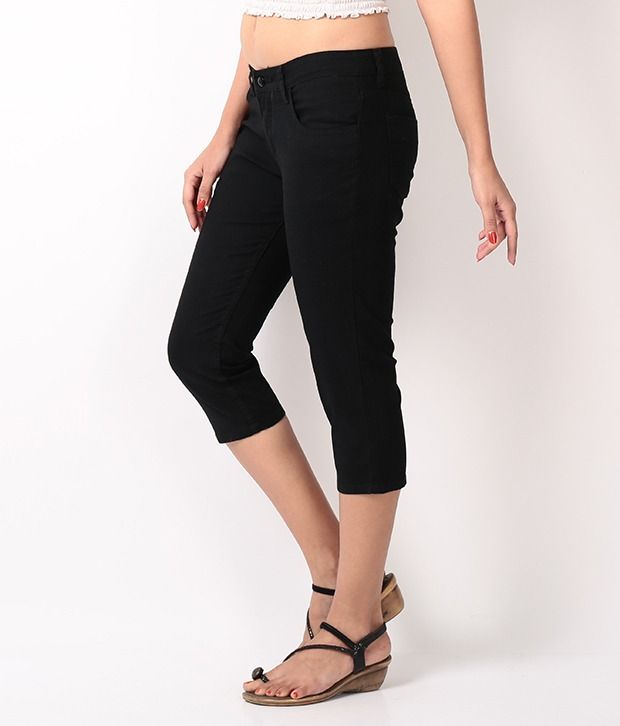 Buy Fashion Cult Black Linen Capris Online at Best Prices in India ...