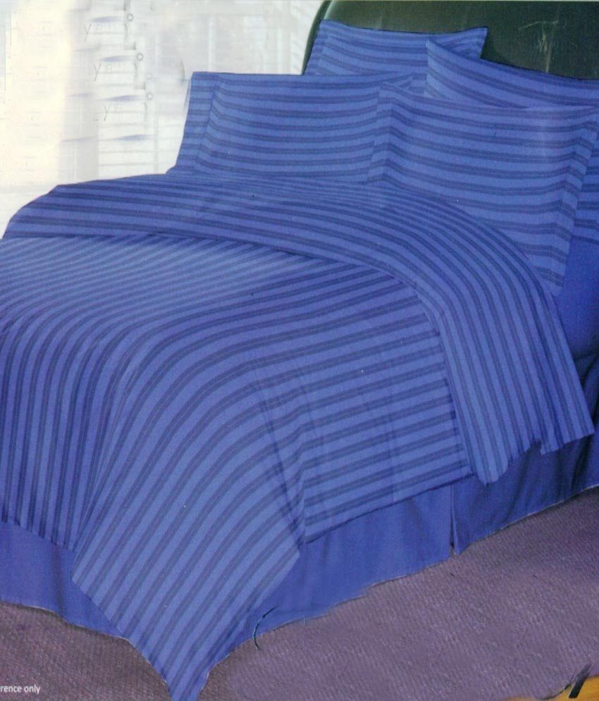 Spaces Navy Blue Stripes Double Bed Sheet With 4 Pillow Covers - Buy