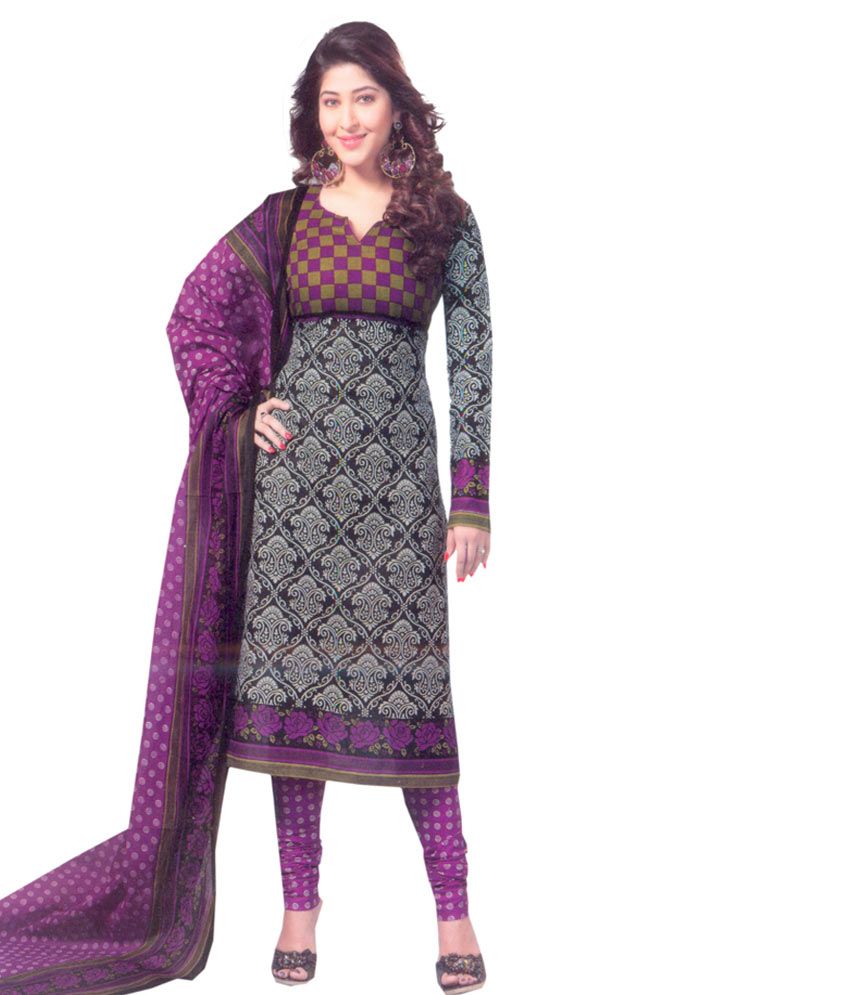 Shree Ganesh Clothing Purple Cotton Unstitched Dress Material - Buy