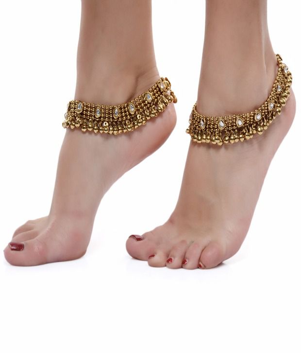 Shining Diva Alloy Gold Coloured Pair of Anklet: Buy Shining Diva Alloy ...