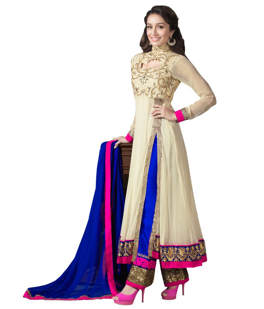 Traditional 2 Trendy Beige Faux Georgette Unstitched Dress 