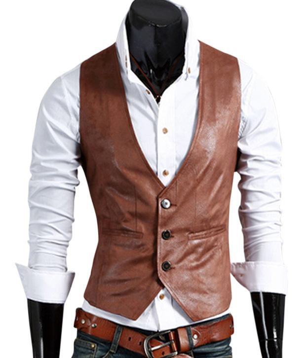Raadhya Creations Light Brown Faux Leather Waistcoat - Buy Raadhya ...