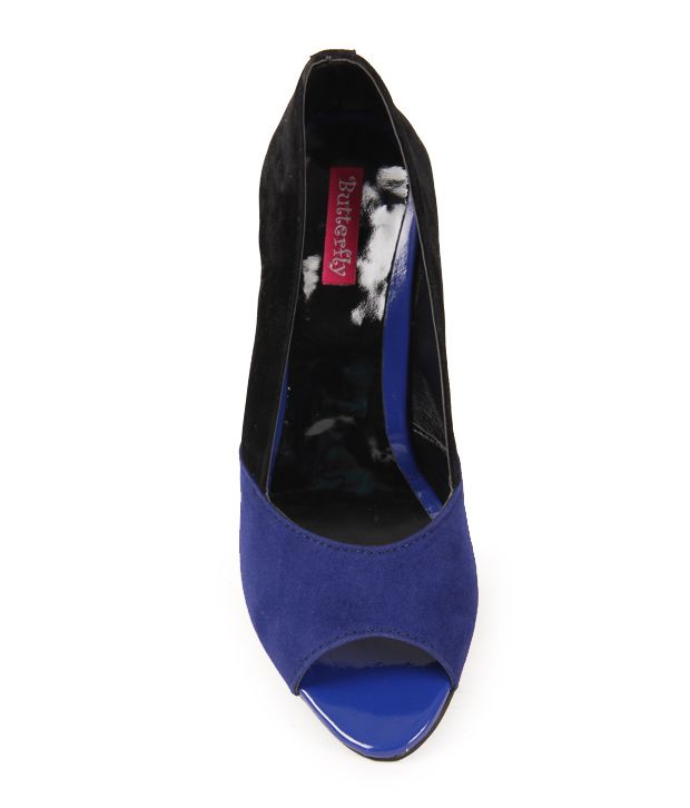 Butterfly Royal Blue And Black Peekaboo Wedge Heel Pumps Price In India Buy Butterfly Royal Blue 3719