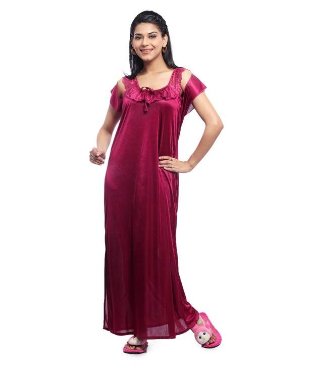 Buy Lady Choice Wine Satin Nighty With Robe Online at Best Prices in India - Snapdeal