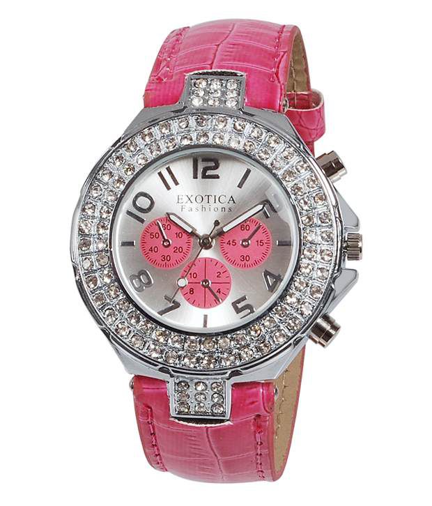     			Exotica Fashions - Pink Leather Analog Womens Watch