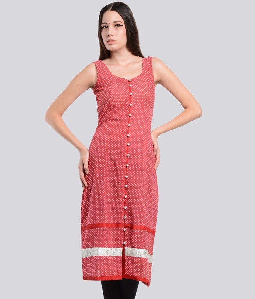 Closet Rani Pink Rani Pink Red Solids Cotton Sleeveless Long Tunics ...