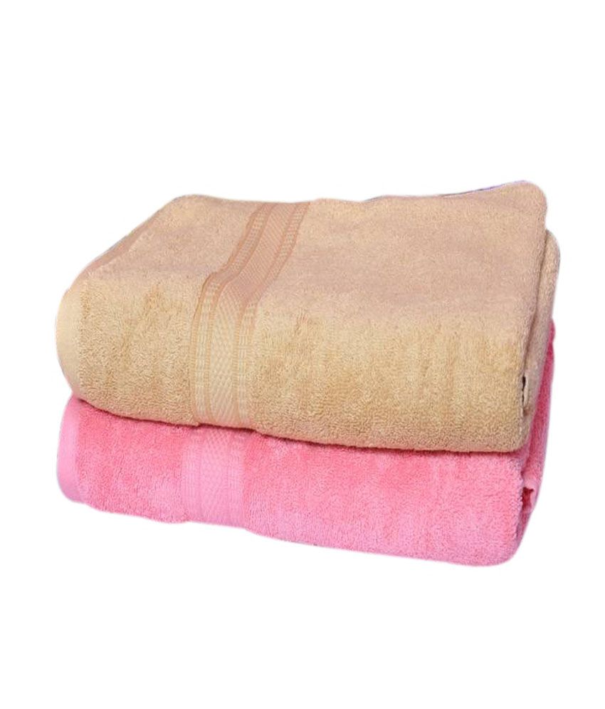     			Trident Set of 2 Cotton Bath Towel - Pink & Gold