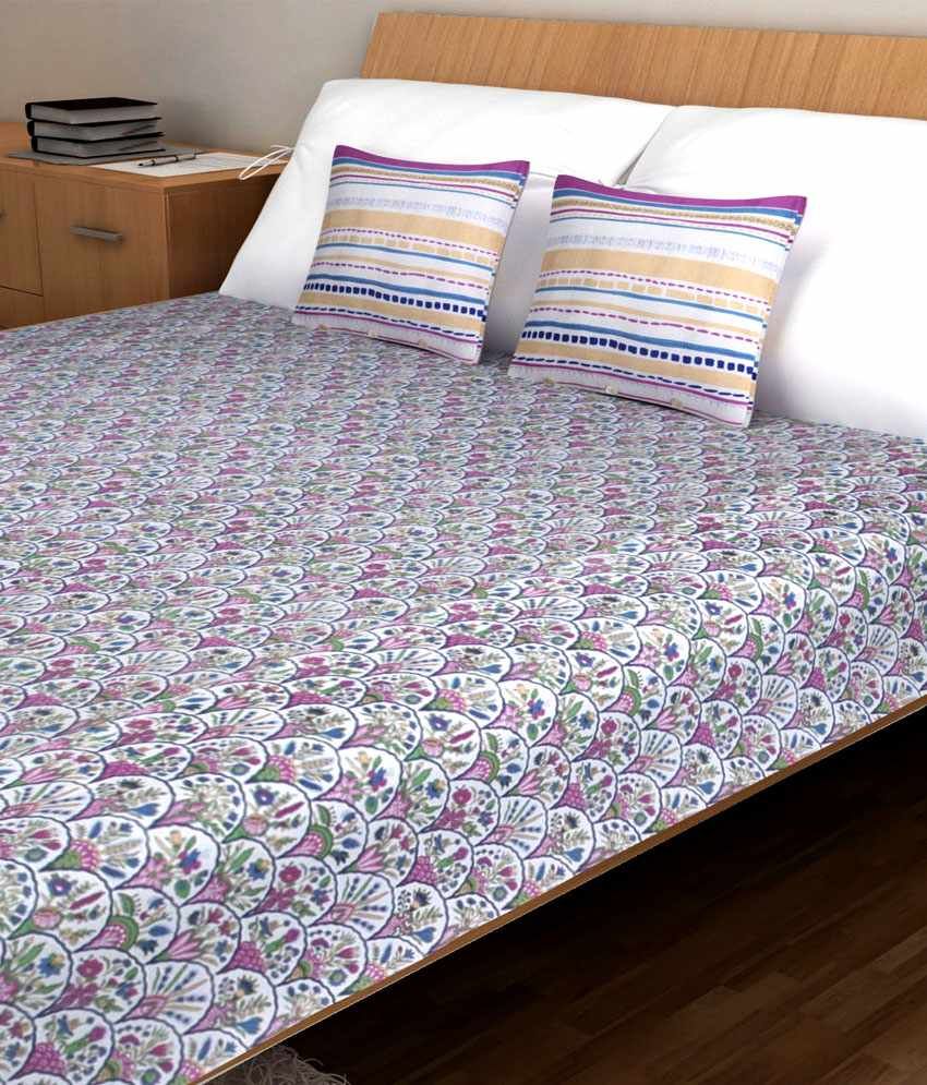 Ratan Jaipur Purple Floral Print Cotton Bed Cover with two Cushion Covers Buy Ratan Jaipur