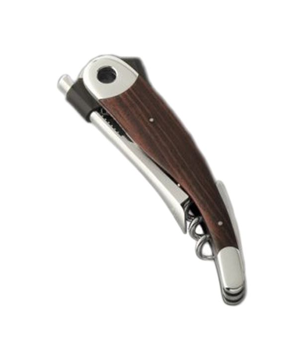 Vacu Vin Brown and Silver Corkscrew Wood, Case Leather Waiter's