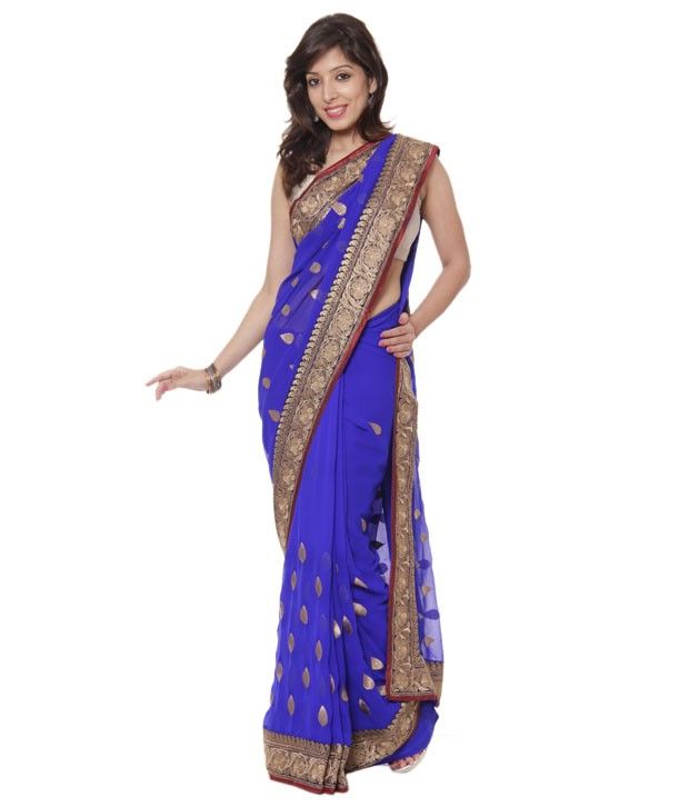 Meera Sarees Blue Printed saree - Buy Meera Sarees Blue Printed saree ...