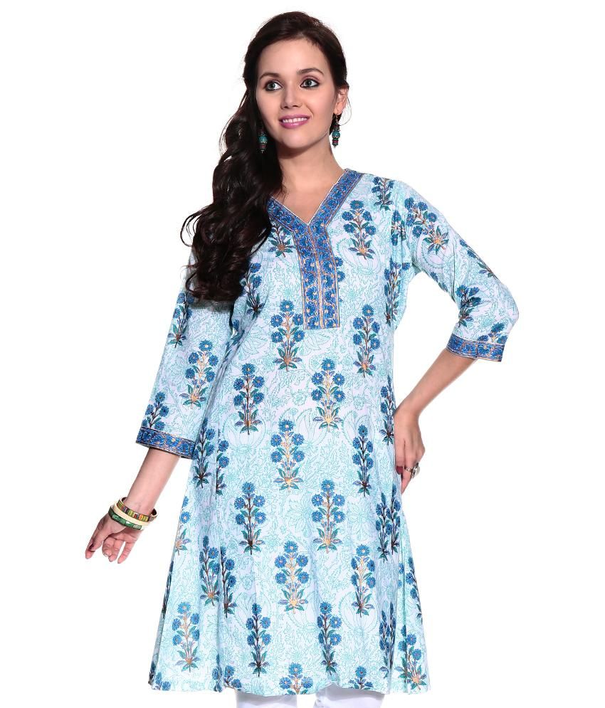 Biba Blue Printed Cotton Kurti - Buy Biba Blue Printed Cotton Kurti ...