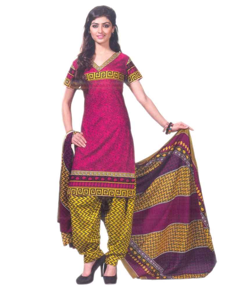 Shree Ganesh Clothing Pink Printed Cotton Dress Material - Buy Shree Ganesh Clothing Pink 