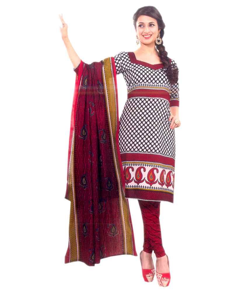 Shree Ganesh Clothing Red Printed Cotton Dress Material - Buy Shree